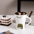 European Candle Cup Cheese Chocolate Melting Ceramic Mug Heating Food Ceramic Mug with Fork Creative Coffee Mug Tableware