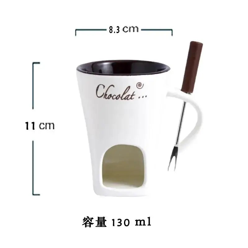 European Candle Cup Cheese Chocolate Melting Ceramic Mug Heating Food Ceramic Mug with Fork Creative Coffee Mug Tableware