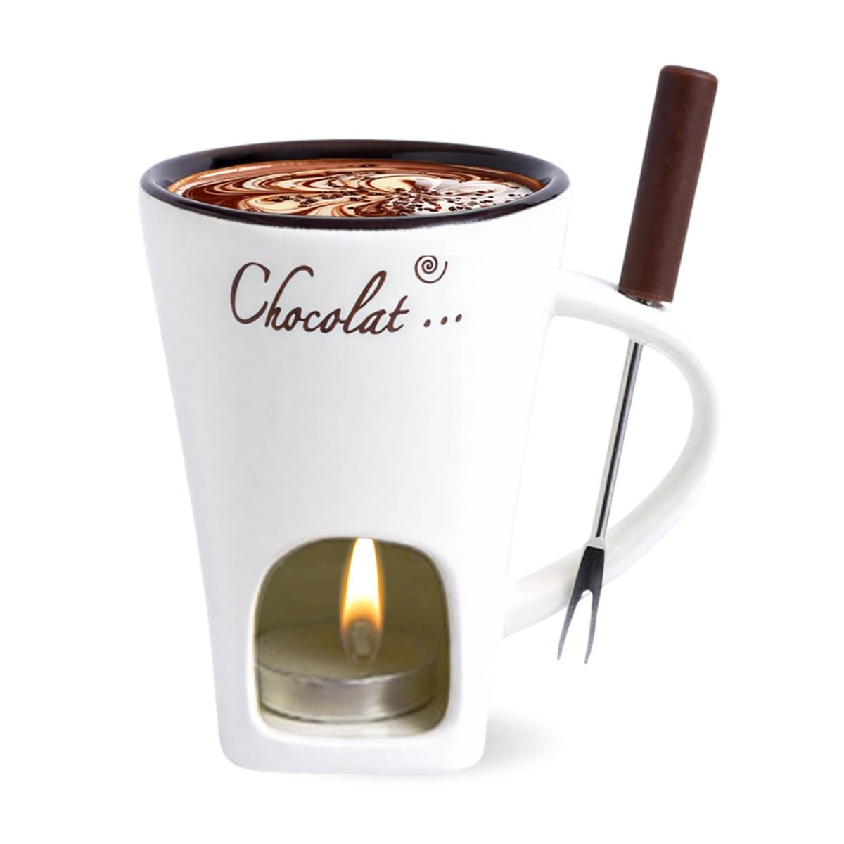Chocolate Fondue Cup with Fork Tea Candle Fondue Set 130ml Ceramic Melting Chocolate Cup Cheese Butter Melting Cup